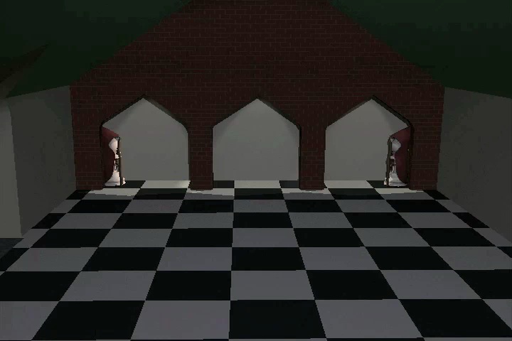This 3d animation of chess pieces is based in medieval european times and takes place in a chapel (cathedral) with bishops dressed as monks and an organ playing king in the midst of an attack.